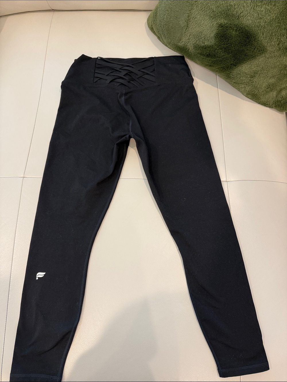 Fabletics Black High-Waisted Power Hold Leggings with Crisscross Back Detail